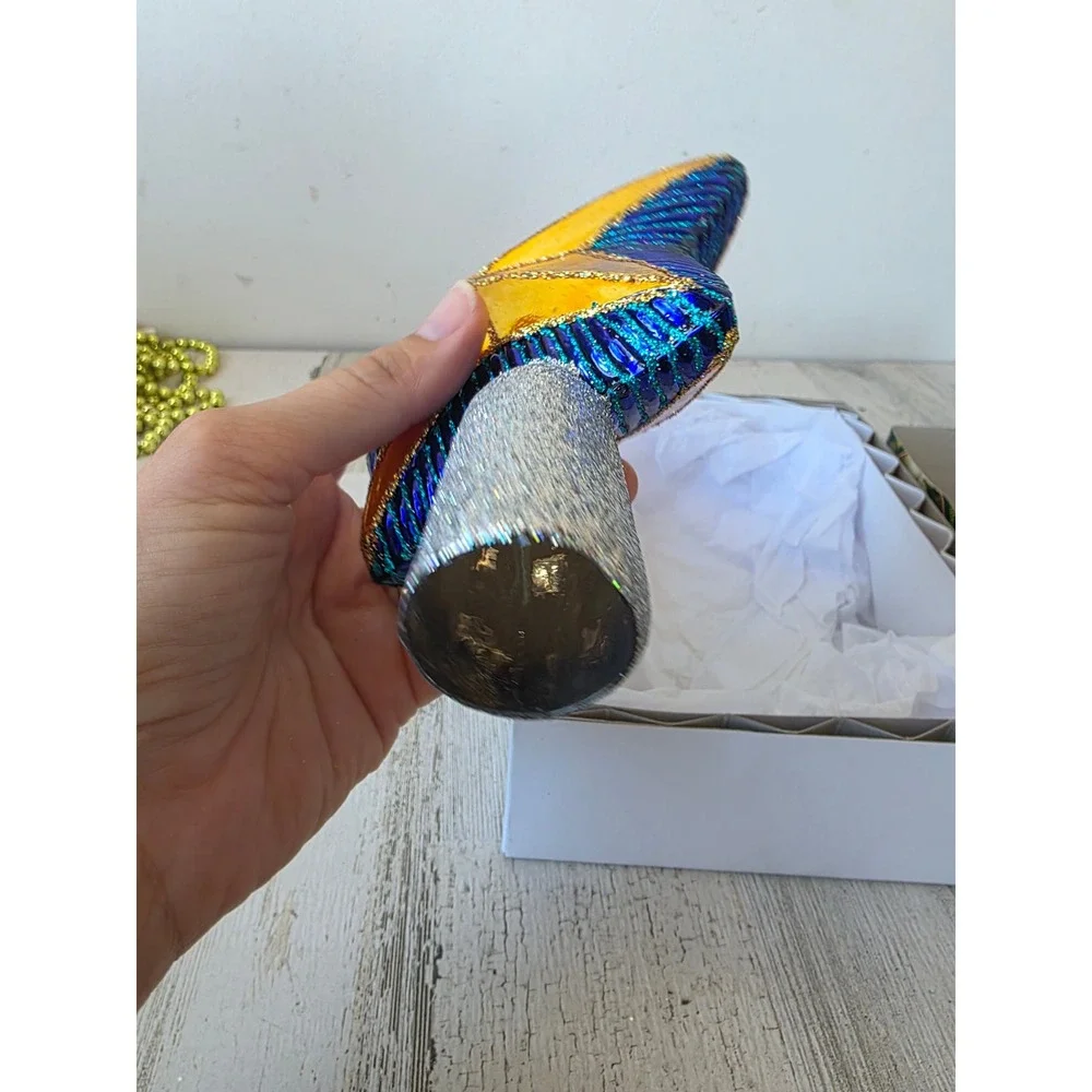 OWC old world star glitter tree topper gold blue Xmas glass tree